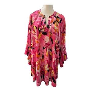 Dear Scarlett 2X Pink Floral Long Sleeve Blouse